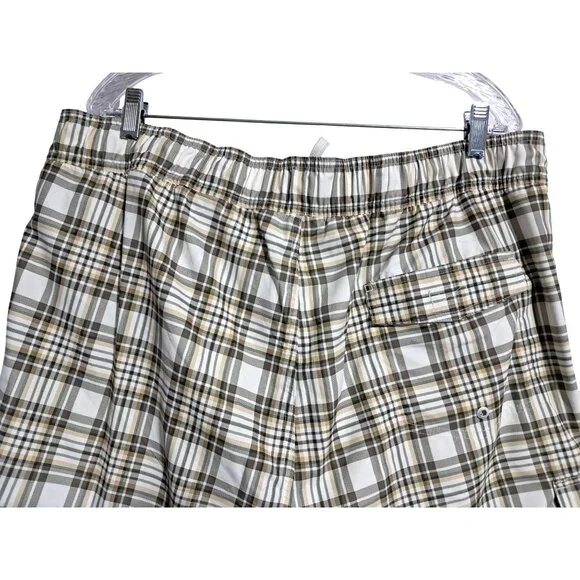 Chaps Plaid Swim Trunks Mens XL Beige White Polyester Mesh Lined Drawstring - Picture 10 of 14